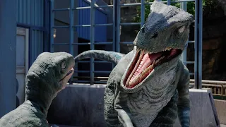 Baby Raptor and Blue Raptor Meet At Jurassic World in Universal Studios Hollywood