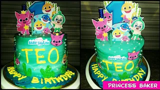 how to make a cake with Pinkfong Baby shark theme |Boiled icing cake|Chocomoist cake