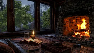 Soothing Jazz Piano Music with Rain and Warm Fireplace - Sleep Well and Relax with Gentle Melodies