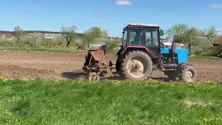 Cиний трактор BELARUS в поле