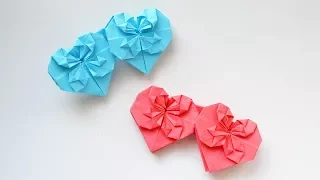 Gift for Valentine's day Cool Double Heart Paper Origami Tutorial DIY