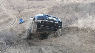 touareg V8 on steep hill  and wheels in the air