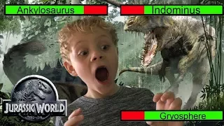 Jurassic World Indominus Rex VS Ankylosaurus and Gyrosphere with Healthbars