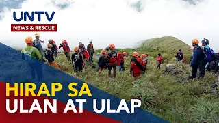 Rescuers, hirap sa pagbaba ng labi ng crash victims dahil sa ulan at makapal na ulap sa Mt. Mayon