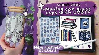 Making Glass Can Cups | How NOT to apply UVDTF | Draw with me cute planner sticker | STUDIO VLOG