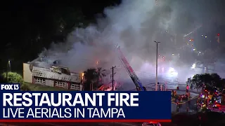 LIVE AERIALS: Massive fire roars at Cody's Roadhouse in Tampa