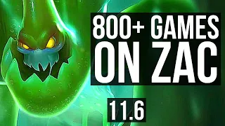 ZAC vs VOLIBEAR (JUNGLE) | 5/2/16, 800+ games, 800K mastery, Rank 12 Zac | NA Grandmaster | v11.6