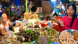 Cambodian street food, Delicious Plenty of food @  BKK market in Phnom Penh city 2023