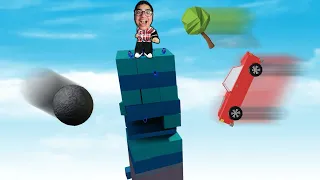 TENTE NÃO SER ATINGIDO PELOS OBJETOS NA TORRE GIGANTE DE BLOCOS!!! (ROBLOX - JENGA)