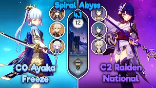 NEW 4.1 FONTAINE Spiral Abyss! F2P C0 Ayaka Freeze & C2 Raiden National | Floor 12 9 Stars