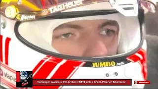 Max Verstappen reacciona tras probar el RB19 junto a Checo Pérez en Silverstone