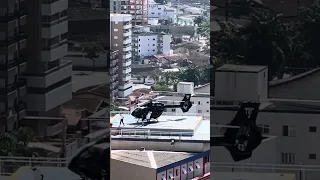 Helicóptero de Neymar Jr pousando em Praia  Grande. Imagem captada em 22 de junho de 2023.