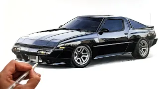 How to DRAW a sports car or HOW to make a black Mitsubishi Starion colourful?