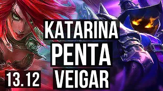 KATARINA vs VEIGAR (MID) | Penta, 1.5M mastery, 400+ games, Dominating | NA Master | 13.12