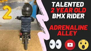 Adrenaline Alley - 2 YEAR OLD BMX rider on the big ramps and jumping into the foam pit!