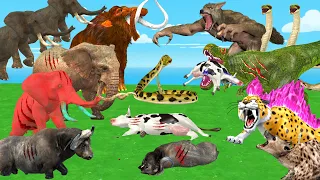 5 Zombie Tiger vs 10 Giant Snake Attack 3 Cow Buffalo Gorrila Save by 10 Woolly Mammoth Mastodon