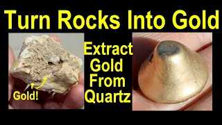 Crushing gold ore to make gold and then cash in - pour big gold from metal detecting rich gold ore