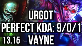 URGOT vs VAYNE (TOP) | 9/0/1, 1100+ games, 1.5M mastery, Legendary | KR Master | 13.15