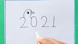 Love Birds Drawing Easy | How to Turn 2021 Into Cute Love Birds | Numbers Drawing 2021 |