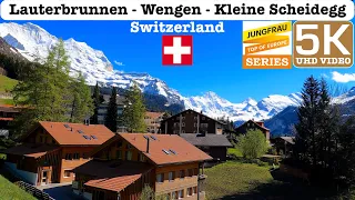 Lauterbrunnen - Wengen - Kleine Scheidegg Switzerland, Train Journey, Jungfrau Series 5K UHD Video