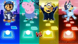 Paw Patrol - Chase Vs Peppa Pig Vs Minions Banana Vs Bluye | Tiles Hop EDM Rush