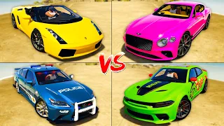 Lamborghini Gallardo vs Bentley Continental vs Police Lexus vs Dodge Charger - GTA 5 Which is best?