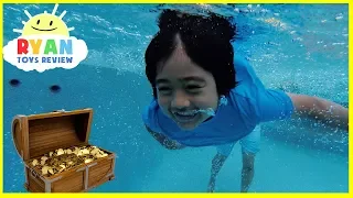 Ryan finds Secret Treasure Chest with Surprise Toys in swimming pool!!!!