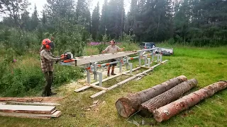 Mobile Sägewerk-sågverk-sawmill  Sweden-Balken/Dielen von unseren Bäumen-Please subscribe channel🤗