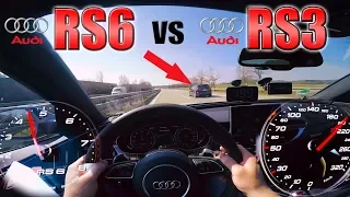 RS6 Performance chasing tuned RS3 on German Autobahn ✔