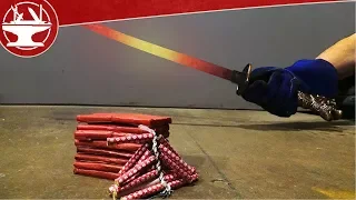 EXPERIMENT Glowing 1000 Degree SWORD VS FIRECRACKERS IN SLOW-MOTION!