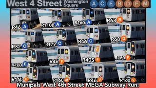 MTA Munipals West 4th Street MEGA Subway Run Action! A, B, C, D, E, F, M, & V Trains!!!