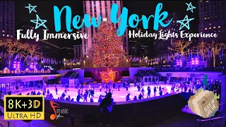 8k 3D NYC Christmas Lights Walk at Night - Rockafeller Tree Manhattan Experience