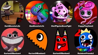 Garten of Banban 3,Garten of Banban 4,Rainbow Friends 2,Chef Pigster,Ban Monster,Poppy Playtime 2