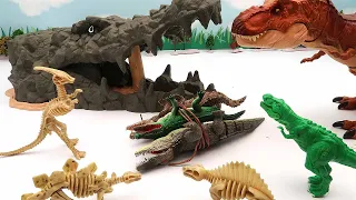 Dinosaurs VS Giant Crocodile. Let's Throw A Bomb And Win! Dinosaur Battle Video 공룡 악어 대결