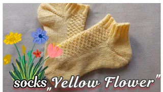 Socks Yellow flowers/Подробный попетельный МК/Уровень сложности:новичок.