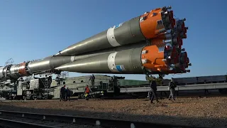 Soyuz MS-24 mission space rocket taken to launchpad in Kazakhstan | AFP