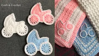 Crochet  pram/crochet stroller / crochet blanket applique