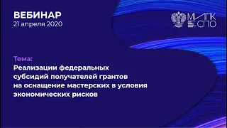 Реализации федеральных субсидий получателей грантов на оснащение мастерских в условиях экономических