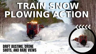 Train Snow Plowing Action -Ice, Drift Busting, Drone views and more!-