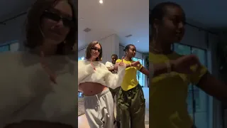 Hailey Bieber,Justine Skye and Tyrell Hampton on tiktok dance