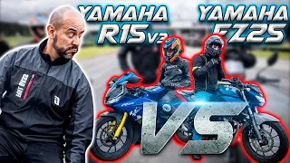 🛑 Yamaha R15 VS Yamaha FZ25 🛑 a batalla!! FullGass