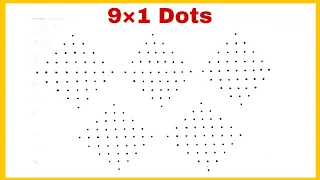Easy 9×1 dot kolam/muggulu designs for beginners. Simple method. Easy Dot kolam designs.