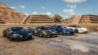 Forza Horizon 5 Drag Race: Pagani Huayra R vs Bugatti Veyron SS vs Zenvo TSR-S vs McLaren Speedtail