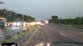 Driving into a severe thunderstorm across the Chesapeake bay bridge in Maryland