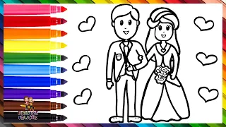 Dibuja y Colorea A Una Pareja Recién Casada: Un Novio Y Una Novia 👰💖🤵💒 Dibujos Para Niños