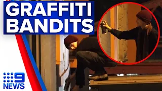 Men on the run after vandalising Sydney business | 9 News Australia