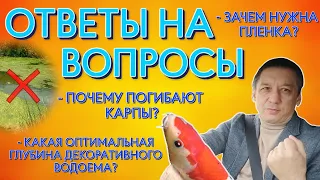 Ответы на вопросы. Почему гибнет карп. Оптимальная глубина водоема. Зачем нужна пленка