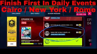 Asphalt 9 - Season Missions - Finish first in Daily Events Cairo, New York or Rome