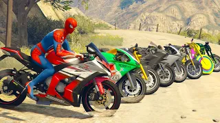 HOMEM ARANHA DE MOTOS COM AMIGOS, SALTOS COM MOTOCICLETAS. SPIDERMAN WHI MOTORCYCLE. GTA V