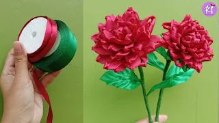 DIY | How to make Dahlia ribbon flowers easy | Satin ribbon flowers